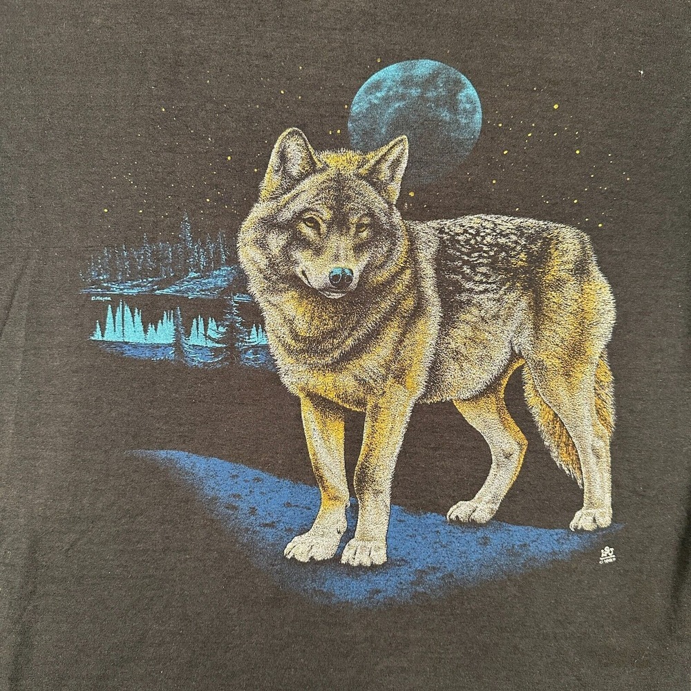 Vintage 80s Coyote LSJ Nature T-Shirt Mens L JERZEES Single‎ Stitch USA 1987 - Picture 2 of 11